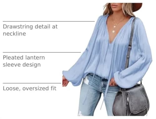 LAMISSCHE Womens Deep V Neck Blouse Satin Long Sleeve | Sexy Casual Tunic in Polyester (L) thumbnail 4