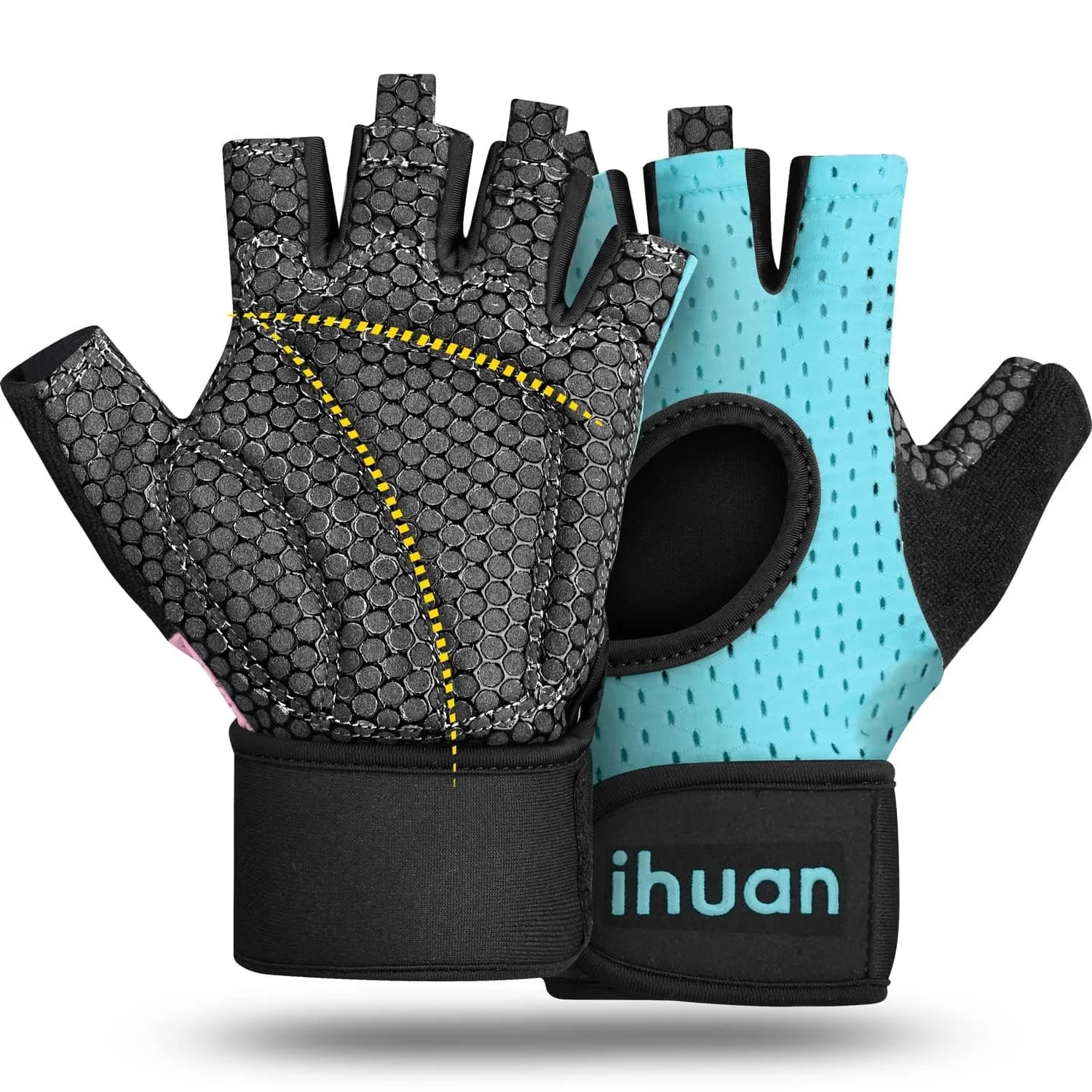 ihuan Breathable Weight Lifting Gloves Medium Green | Fingerless Workout Gym Gloves with Wrist Support & Extra Grip — green