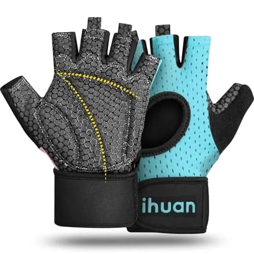 ihuan Breathable Weight Lifting Gloves Medium Green | Fingerless Workout Gym Gloves with Wrist Support & Extra Grip thumbnail 1