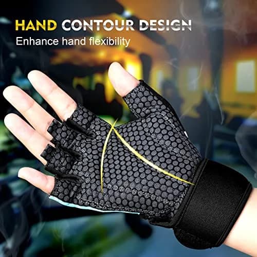 ihuan Breathable Weight Lifting Gloves Medium Green | Fingerless Workout Gym Gloves with Wrist Support & Extra Grip thumbnail 4
