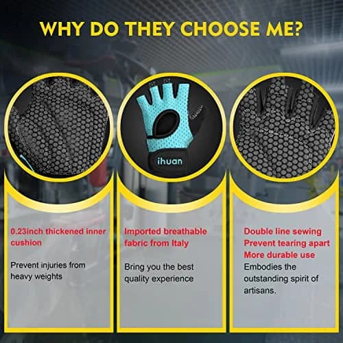 ihuan Breathable Weight Lifting Gloves Medium Green | Fingerless Workout Gym Gloves with Wrist Support & Extra Grip thumbnail 6