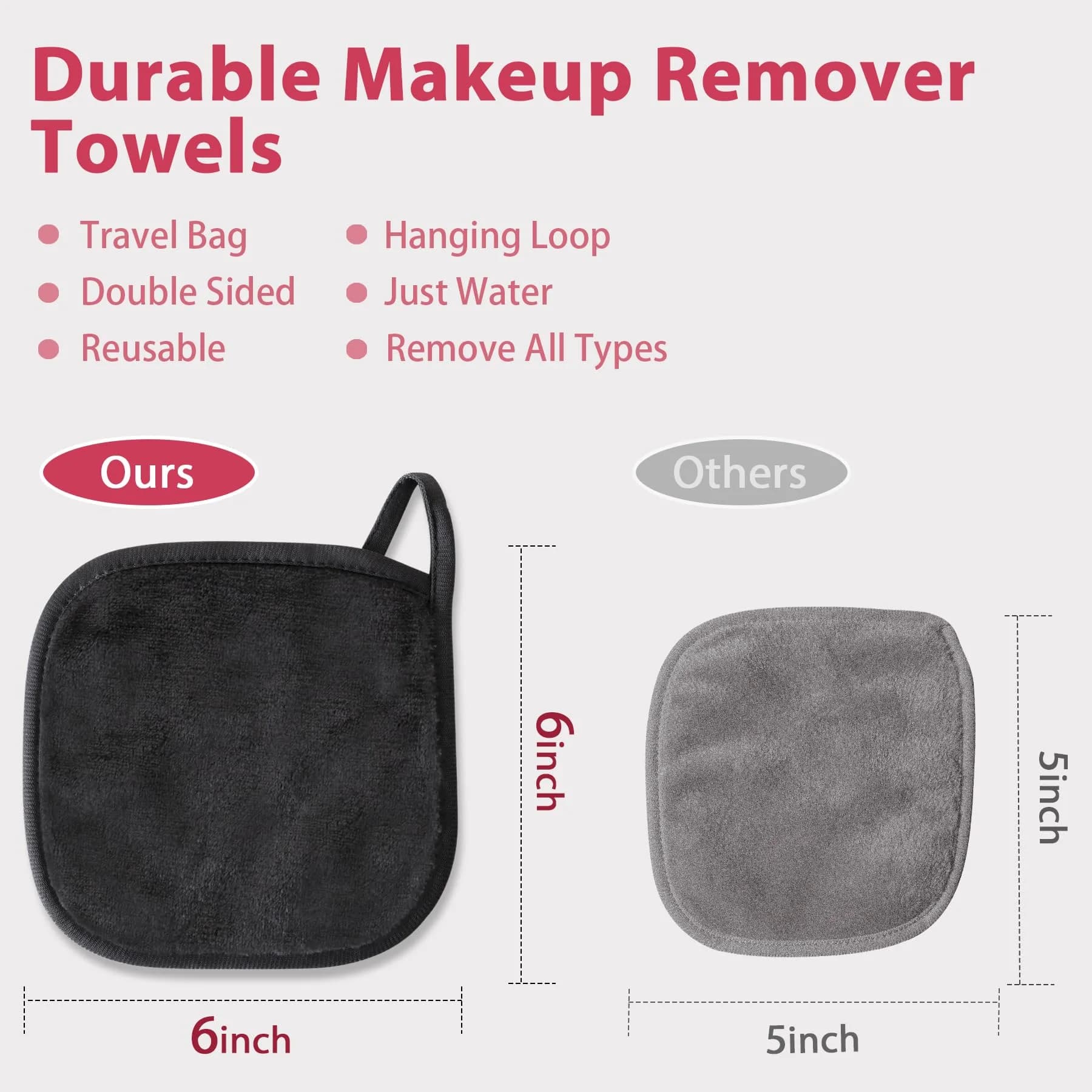 Natwag Reusable Makeup Remover Cloths 6" x 6" (15cm x 15cm) — 12 Pack Grey | Microfiber Face Washcloths for Gentle Cleansing - view 6