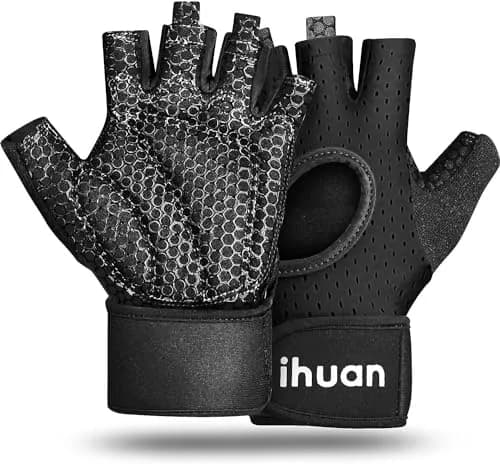 ihuan Breathable Weight Lifting Gloves: Fingerless Workout Gym | Wrist Support | Extra Grip (70-120c) thumbnail 1