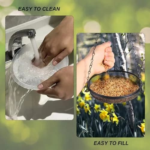 HRAYLTOP 2-in-1 Set Hanging Bird Feeder and Bath for Outdoor, Small Metal Tray | Durable Stainless Steel & Transparent Water Bowl thumbnail 4