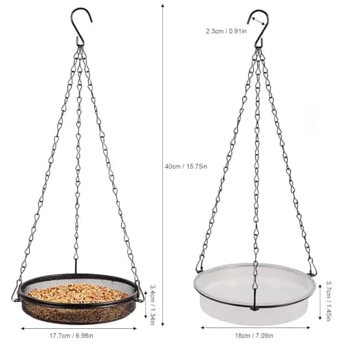 HRAYLTOP 2-in-1 Set Hanging Bird Feeder and Bath for Outdoor, Small Metal Tray | Durable Stainless Steel & Transparent Water Bowl thumbnail 2