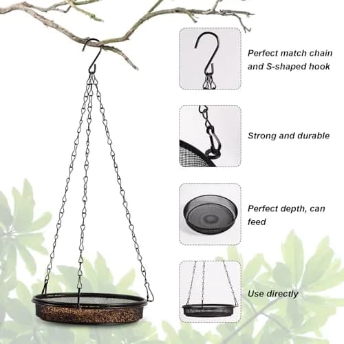HRAYLTOP 2-in-1 Set Hanging Bird Feeder and Bath for Outdoor, Small Metal Tray | Durable Stainless Steel & Transparent Water Bowl thumbnail 3