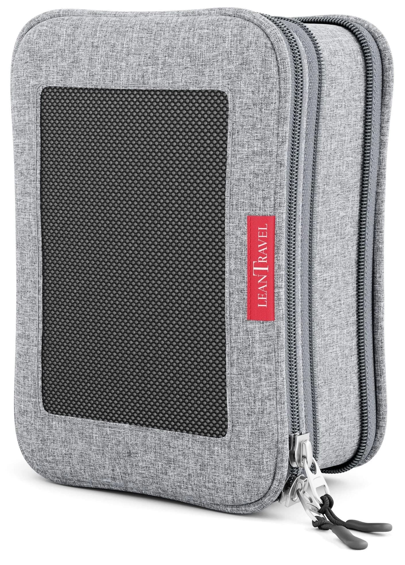 LeanTravel Premium Compression Packing Cubes for Travel - Suitcase Organizer Bags with Double Zipper & Breathable Mesh Panel - Space Saving Carry On Luggage Essentials (1 Small Bag, Grey)