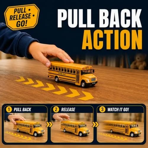 Liberty Imports Non-Riding Toy Vehicle 8" Diecast School Bus with Lights & Sounds | Realistic, Durable, Interactive Play thumbnail 3