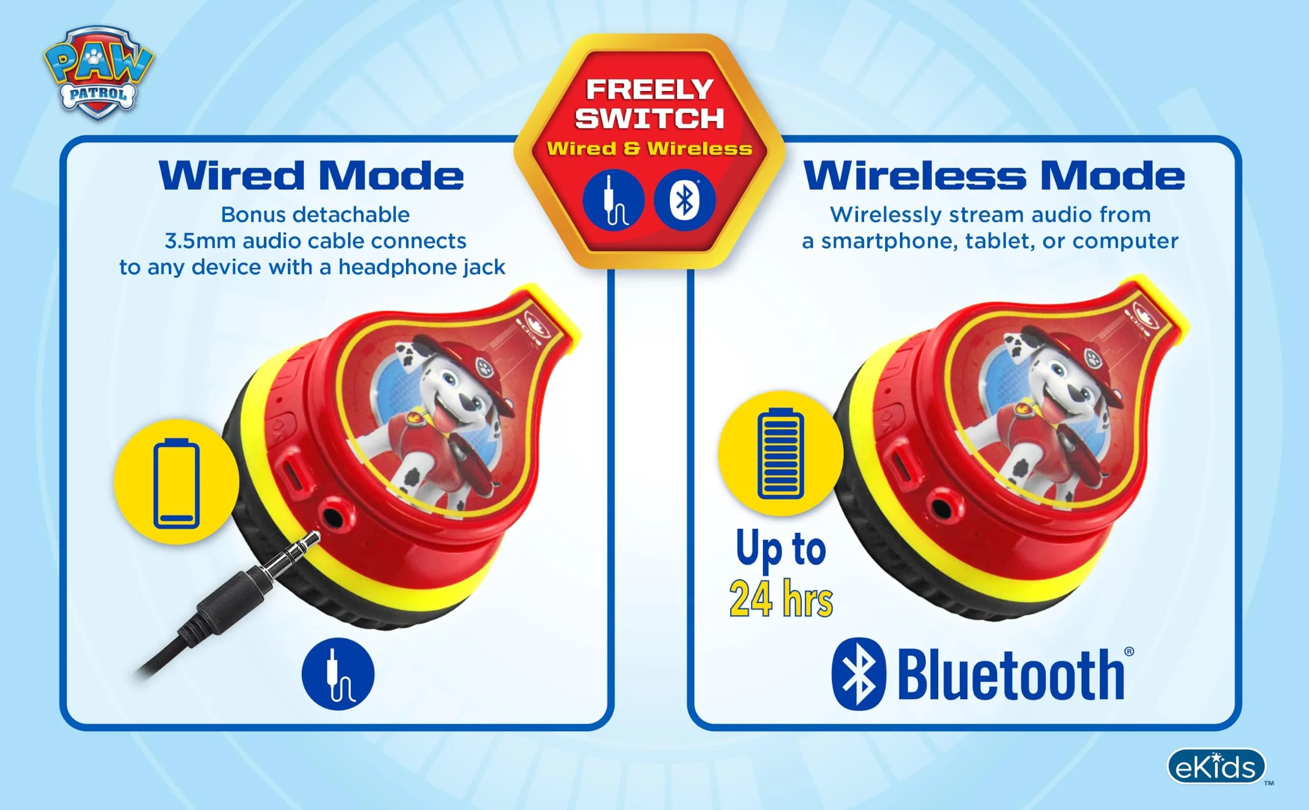 eKids Paw Patrol Marshall Bluetooth Headphones for Kids | Kid-Friendly Stereo Sound - view 7