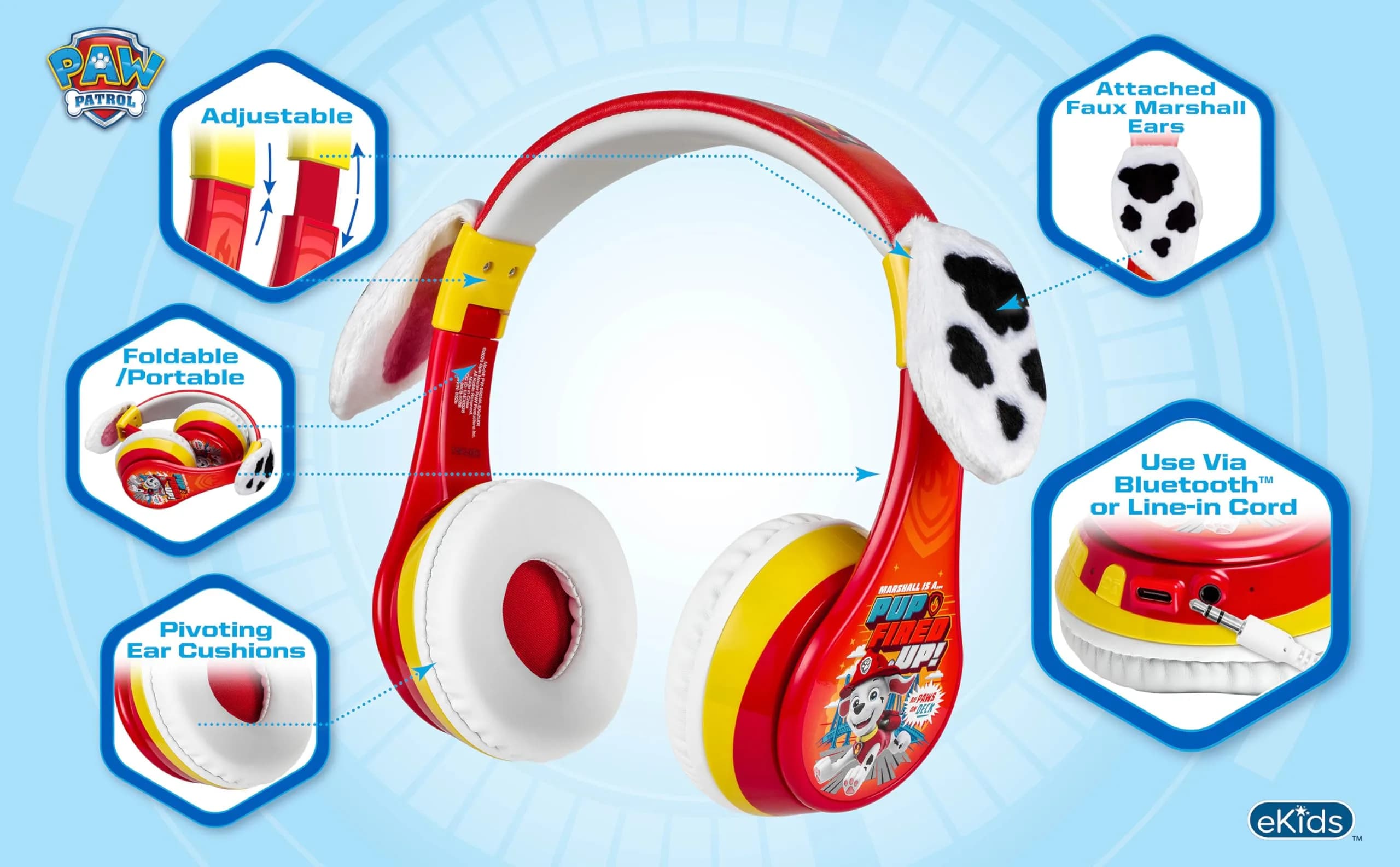 eKids Paw Patrol Marshall Bluetooth Headphones for Kids | Kid-Friendly Stereo Sound - view 3