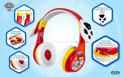 eKids Paw Patrol Marshall Bluetooth Headphones for Kids | Kid-Friendly Stereo Sound thumbnail 3