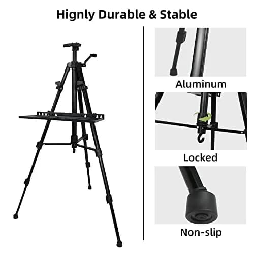 Newzealkids Black Adjustable Art Easel Stand 57cm-155cm (20"-61") | Lightweight Aluminum Tripod for Painting & Display thumbnail 9