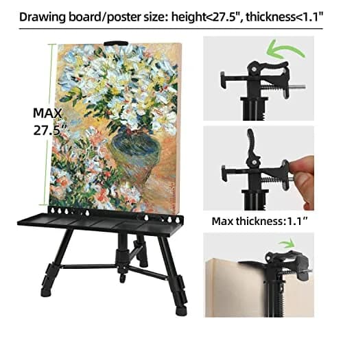 Newzealkids Black Adjustable Art Easel Stand 57cm-155cm (20"-61") | Lightweight Aluminum Tripod for Painting & Display thumbnail 3