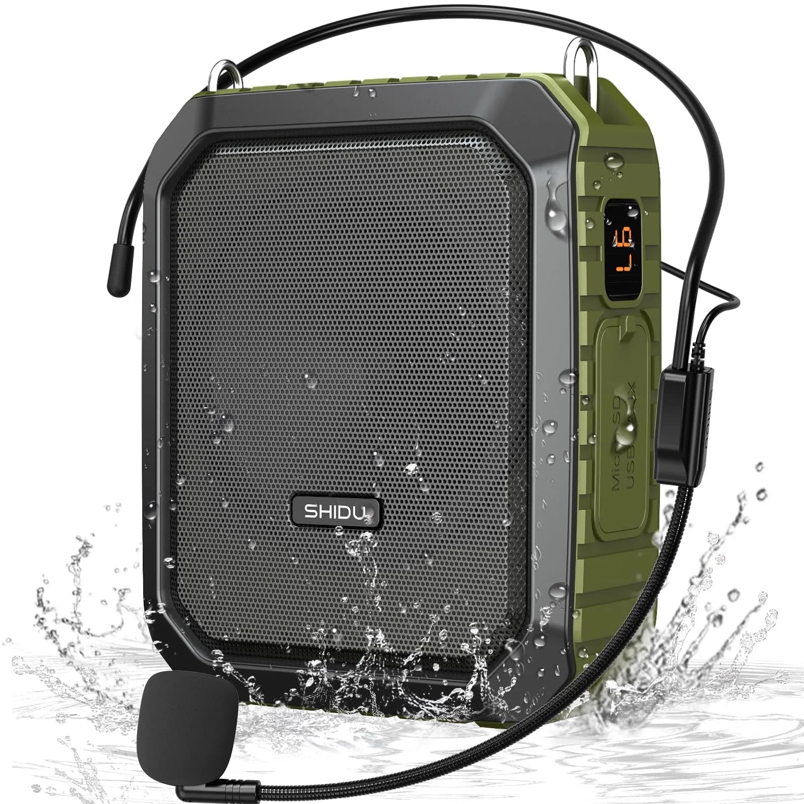 SHIDU Voice Amplifier for Teacher with Portable Microphone Waterproof | 18W Bluetooth PA System, 12H Battery, IPX5 Waterproof — Green