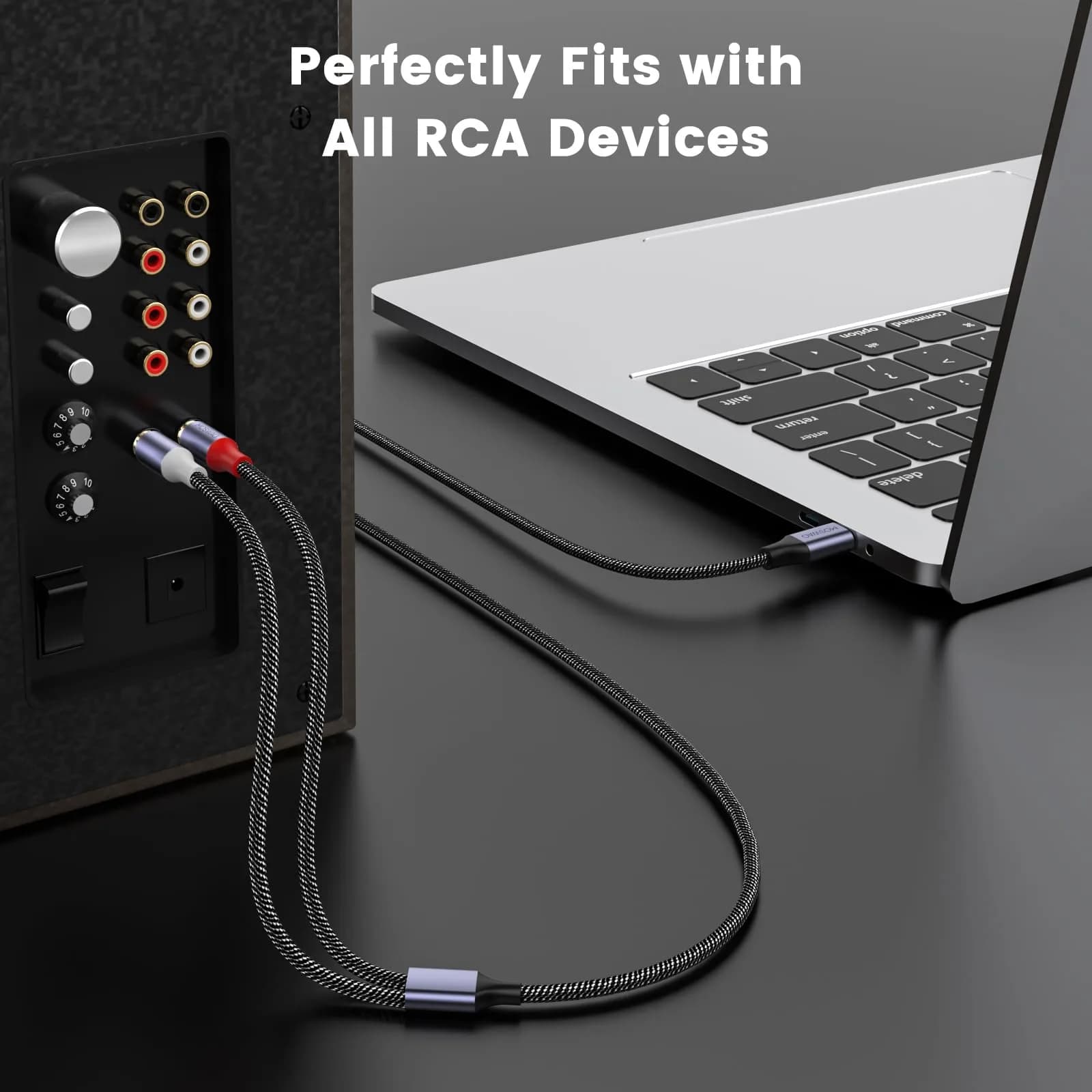 MOSWAG USB-C to 2RCA Audio Cable 3m (9.9ft) | Connects USB-C Devices to Speakers & Receivers - view 3