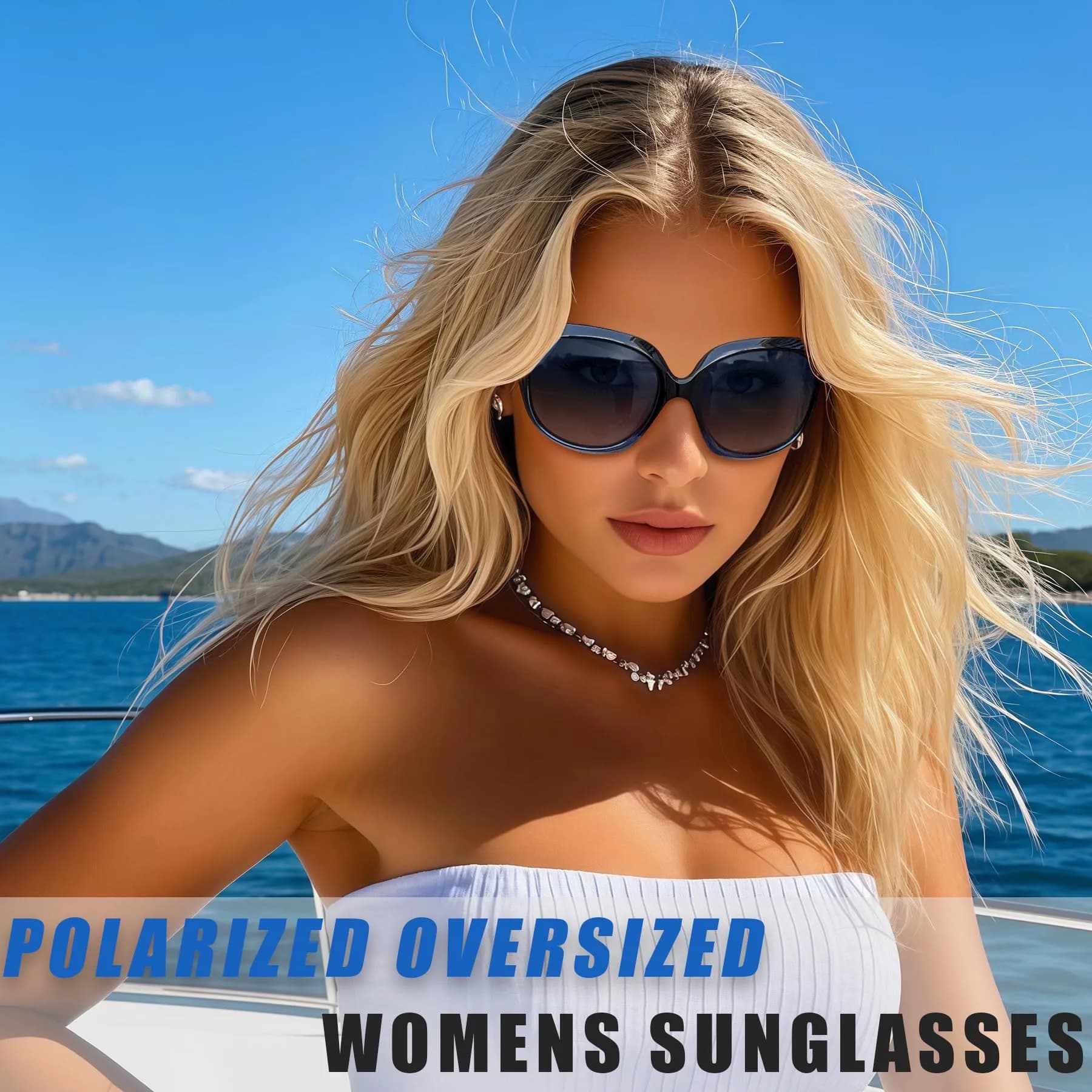 Joopin B12-gradient Blue/Black Gradient Oversized Butterfly Sunglasses for Women | Polarized UV400 - view 2