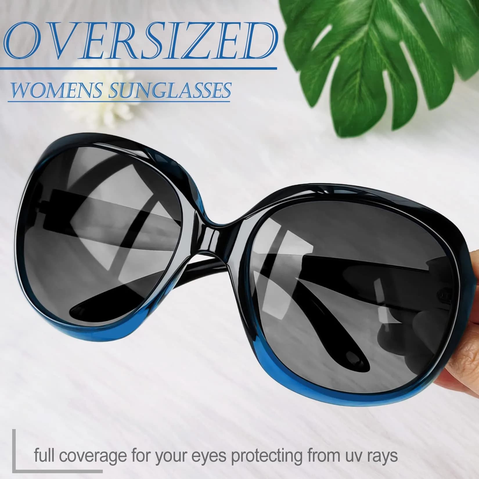 Joopin B12-gradient Blue/Black Gradient Oversized Butterfly Sunglasses for Women | Polarized UV400 - view 3