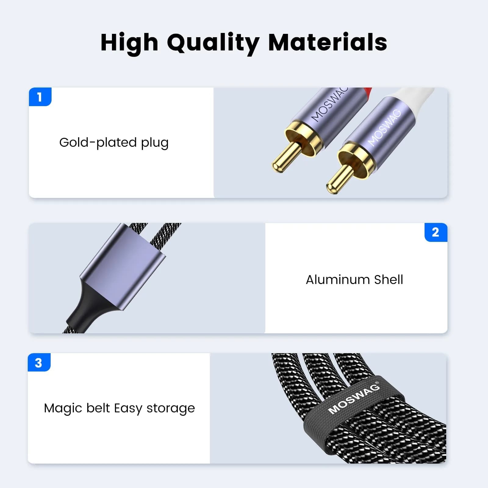 MOSWAG USB-C to 2 RCA Audio Cable 6.6ft | DAC Chip, Gold-Plated Connectors, Braided Nylon - view 5