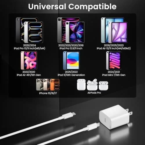 Aevonz 20W USB C Fast Charger & 10ft Cable Set | PD 3.0 Power Adapter for iPads & iPhones thumbnail 6