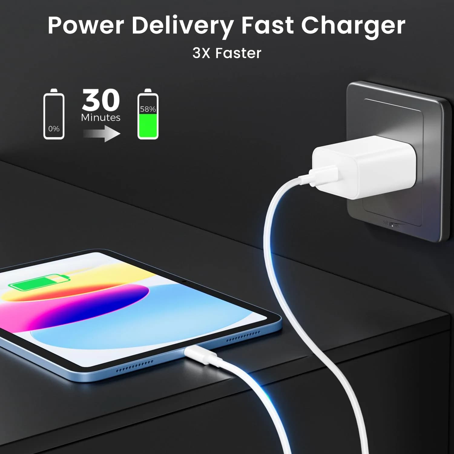 Aevonz 20W USB C Fast Charger & 10ft Cable Set | PD 3.0 Power Adapter for iPads & iPhones - view 3
