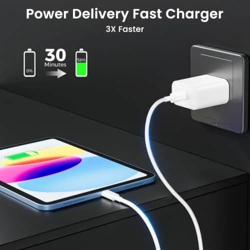 Aevonz 20W USB C Fast Charger & 10ft Cable Set | PD 3.0 Power Adapter for iPads & iPhones thumbnail 3
