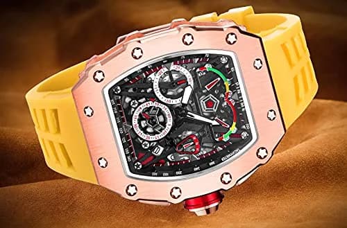 FANMIS Luxury Tonneau Square Watch for Men | Rosegold Yellow, Analog Chronograph with Rubber Band (4.5cm Case) thumbnail 4