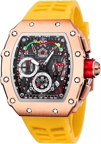 FANMIS Luxury Tonneau Square Watch for Men | Rosegold Yellow, Analog Chronograph with Rubber Band (4.5cm Case) thumbnail 1