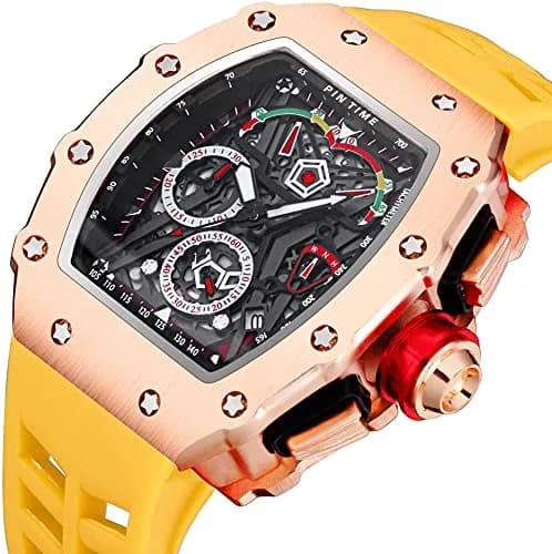 FANMIS Luxury Tonneau Square Watch for Men | Rosegold Yellow, Analog Chronograph with Rubber Band (4.5cm Case) thumbnail 2