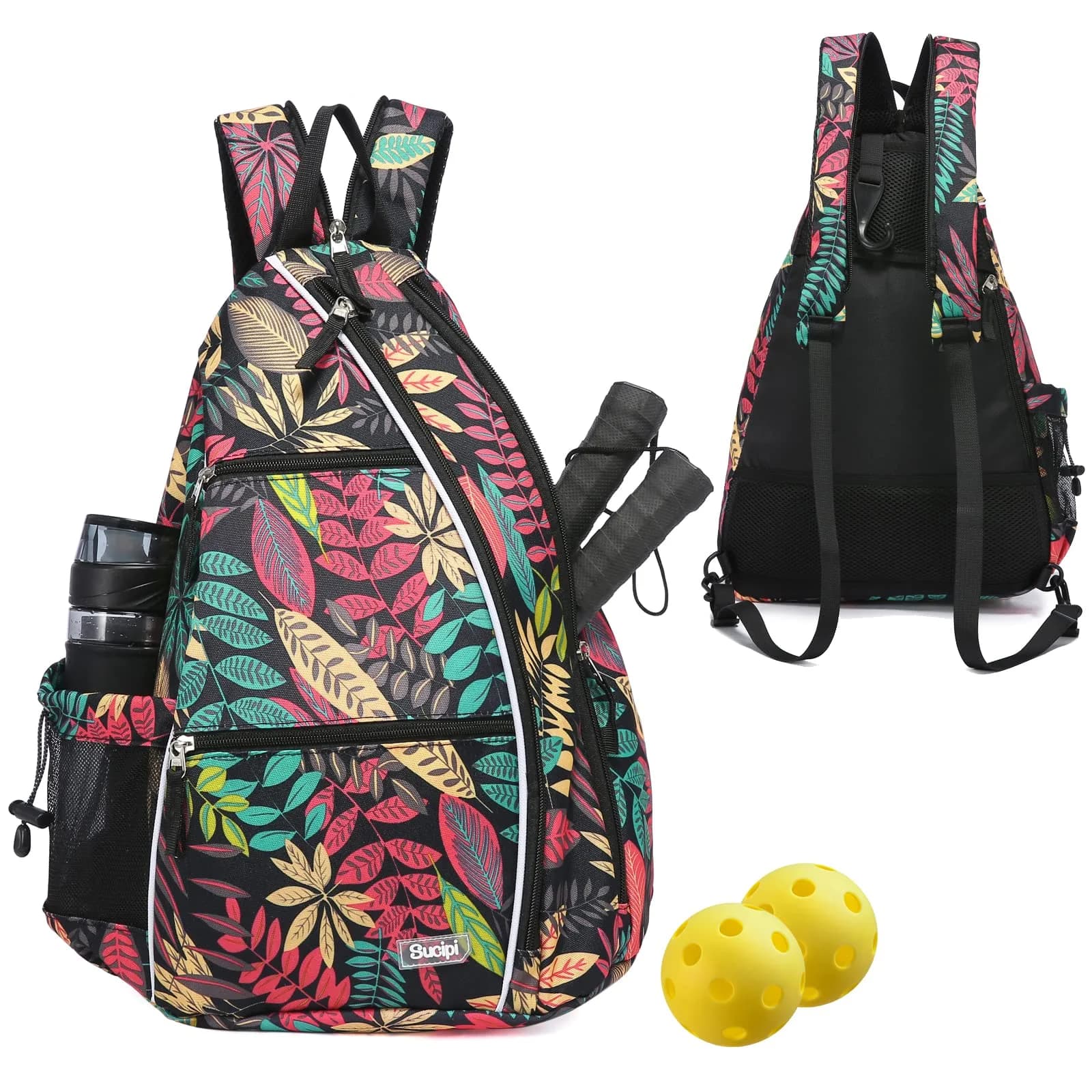 Sucipi Pickleball Bag for Men & Women,Convertible Backpack with Fence Hook | Large Capacity, Water-Resistant Nylon, 6 Paddle Slots — Red Leaf