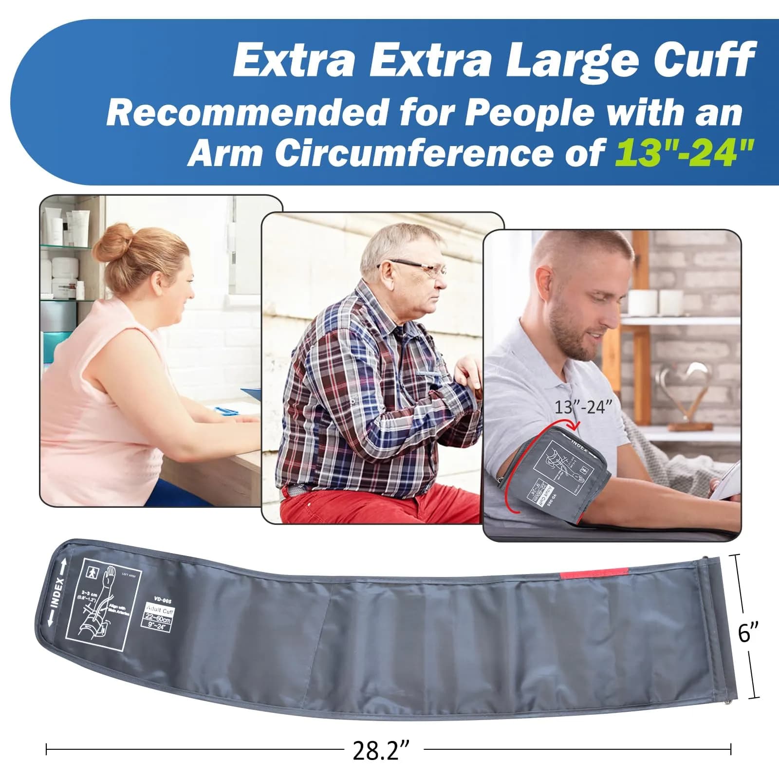 ELERA Extra Large Blood Pressure Cuff 22-60cm (9"-24") | Compatible XL Replacement Cuff with 6 Connectors - view 3
