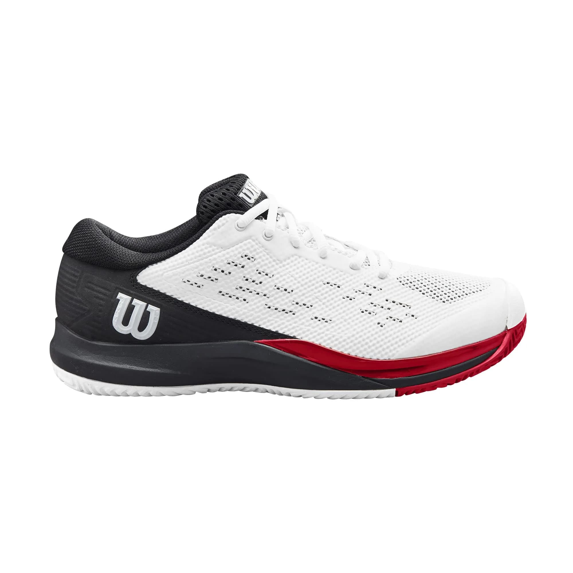 Wilson Rush Pro Ace Men's Tennis Shoe - White/Black/Poppy Red | All Court Stability & Comfort (70-120 chars)