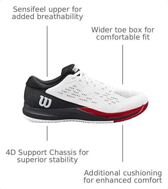 Wilson Rush Pro Ace Men's Tennis Shoe - White/Black/Poppy Red | All Court Stability & Comfort (70-120 chars) thumbnail 4