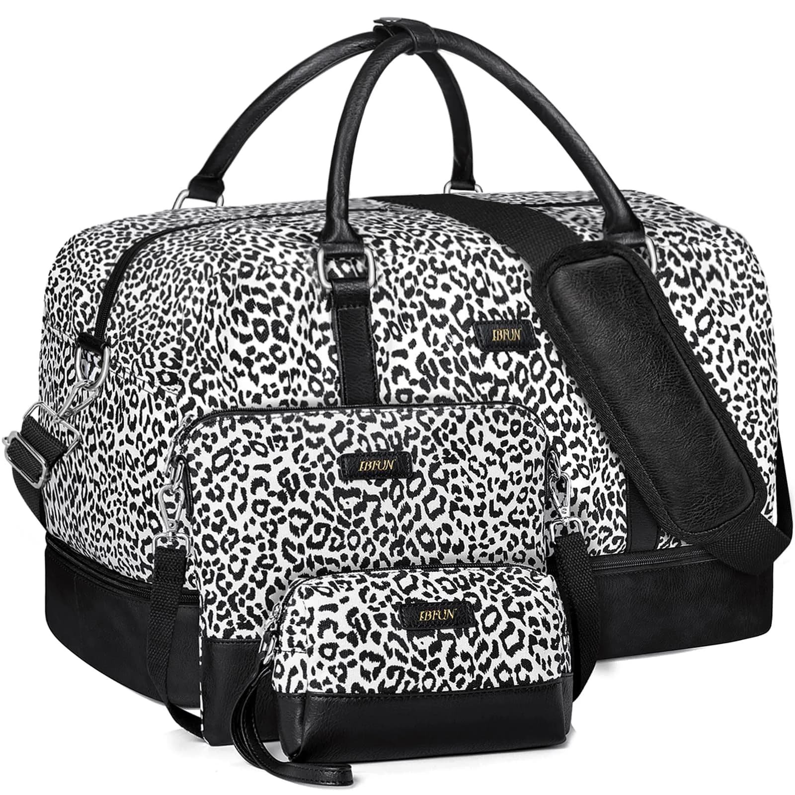 IBFUN Weekender Bags for Women, 21" Travel Duffle with Shoe Compartment | Large Capacity & Waterproof — B2-Canvas-Leopard