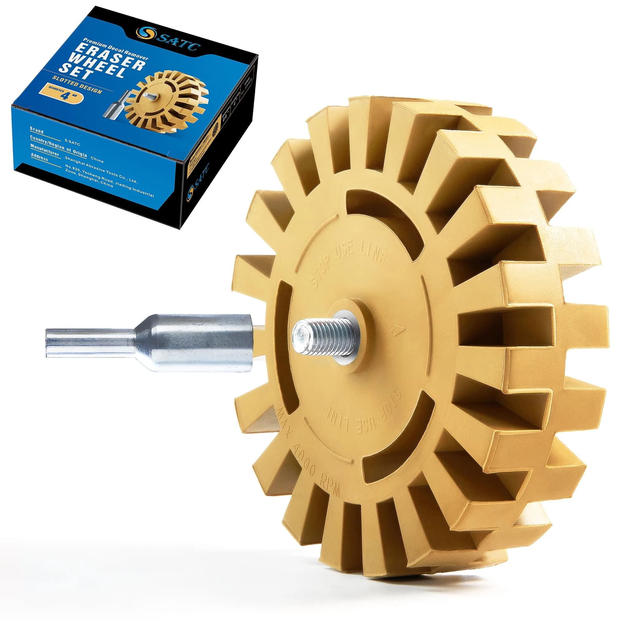 S SATC Eraser Wheel 4 Inch (10.16 cm) Decal Remover with Adapter | Removes Stickers & Adhesives - main product image