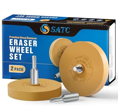 S SATC Decal Remover Eraser Wheel 2-Pack with Drill Adapter Kit | Removes Vinyl, Pinstripes & Graphics thumbnail 1