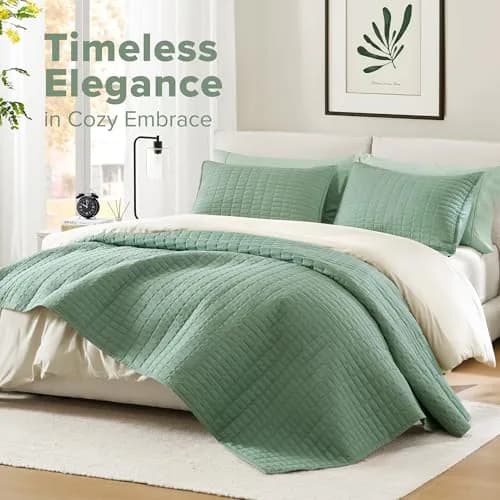 Comfort Spaces Oversized Bedspread Queen Quilt Set 102x118 Sage Green | All-Season Microfiber Cozy Cover thumbnail 2