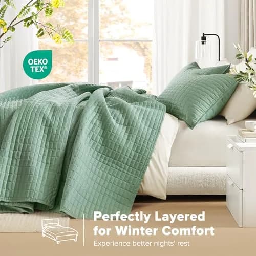 Comfort Spaces Oversized Bedspread Queen Quilt Set 102x118 Sage Green | All-Season Microfiber Cozy Cover thumbnail 3