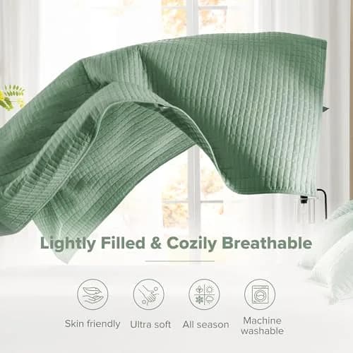 Comfort Spaces Oversized Bedspread Queen Quilt Set 102x118 Sage Green | All-Season Microfiber Cozy Cover thumbnail 4