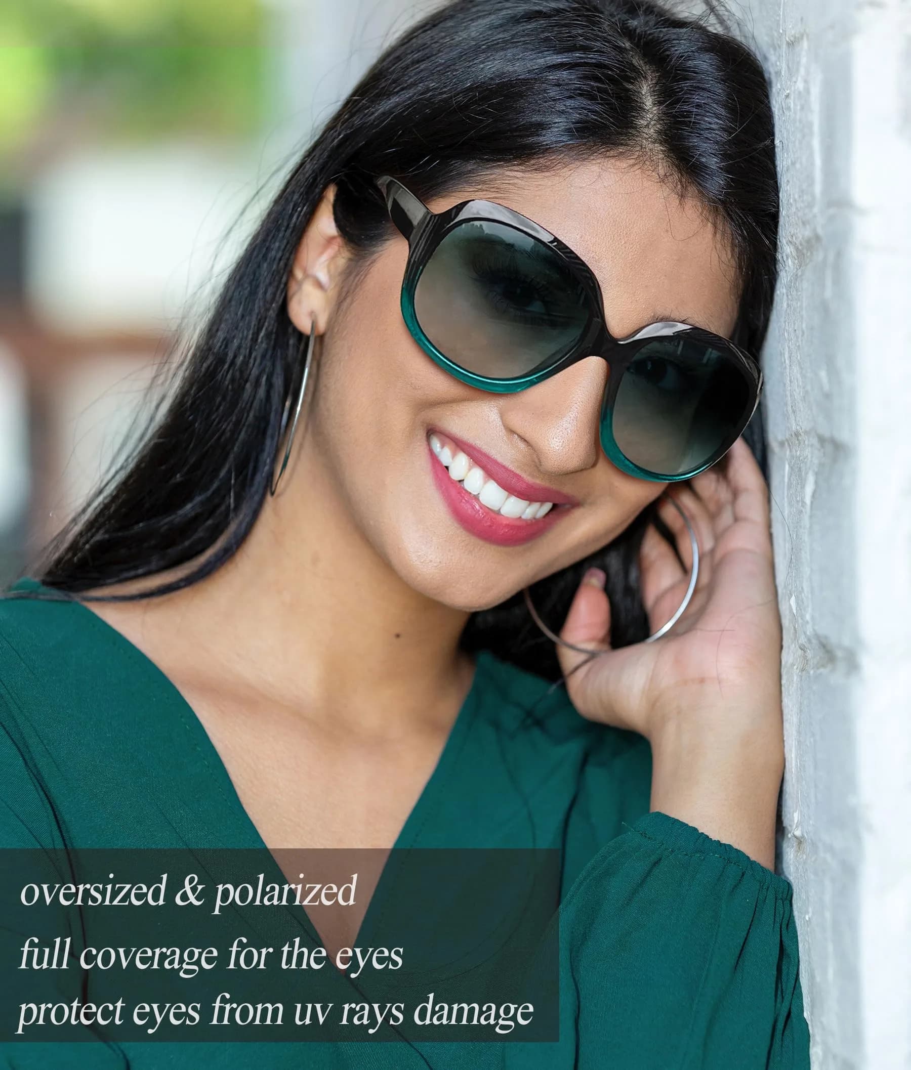 Joopin B07-gradient Green/Green Gradient Oversized Butterfly Sunglasses for Women | Polarized UV400 - view 2