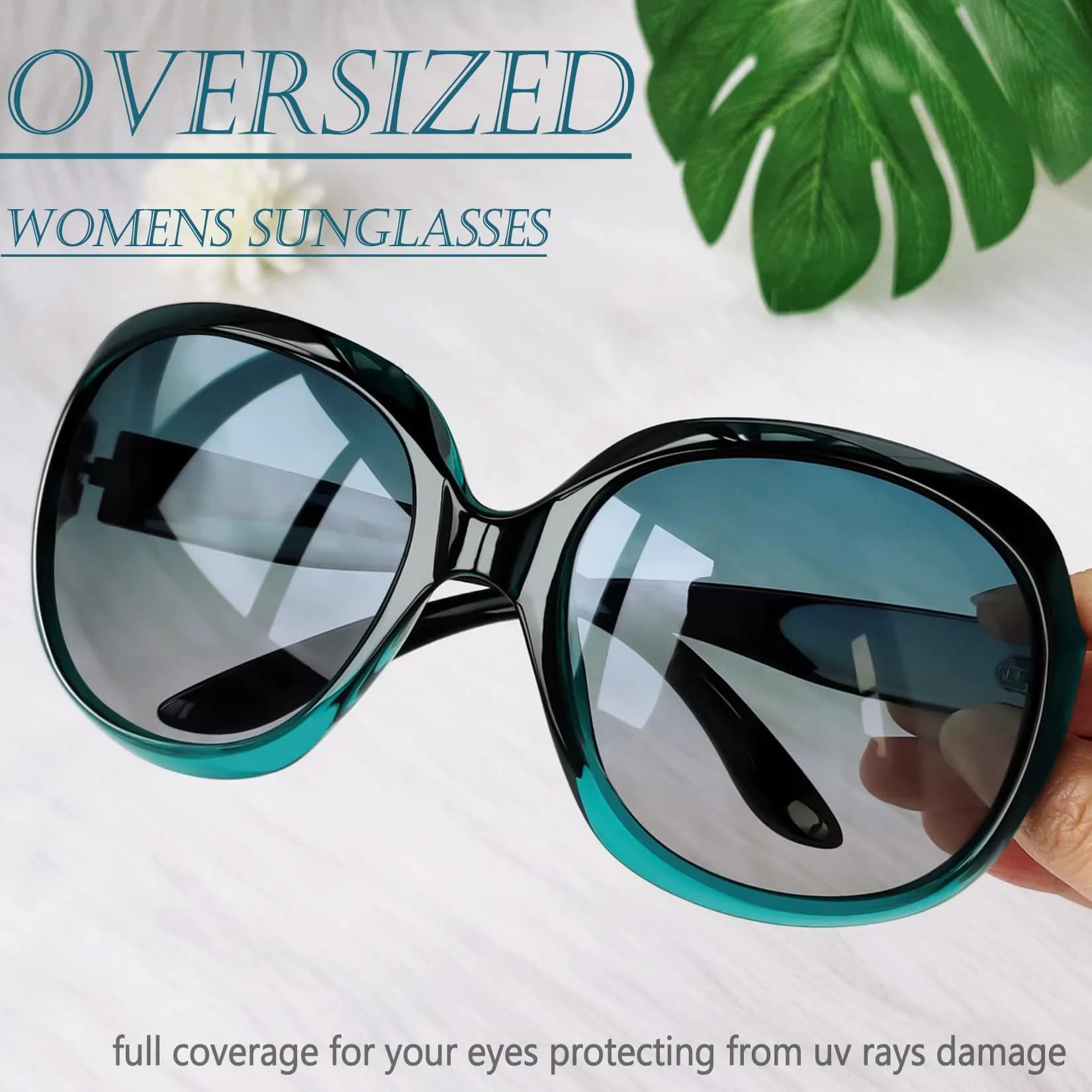 Joopin B07-gradient Green/Green Gradient Oversized Butterfly Sunglasses for Women | Polarized UV400 - view 3