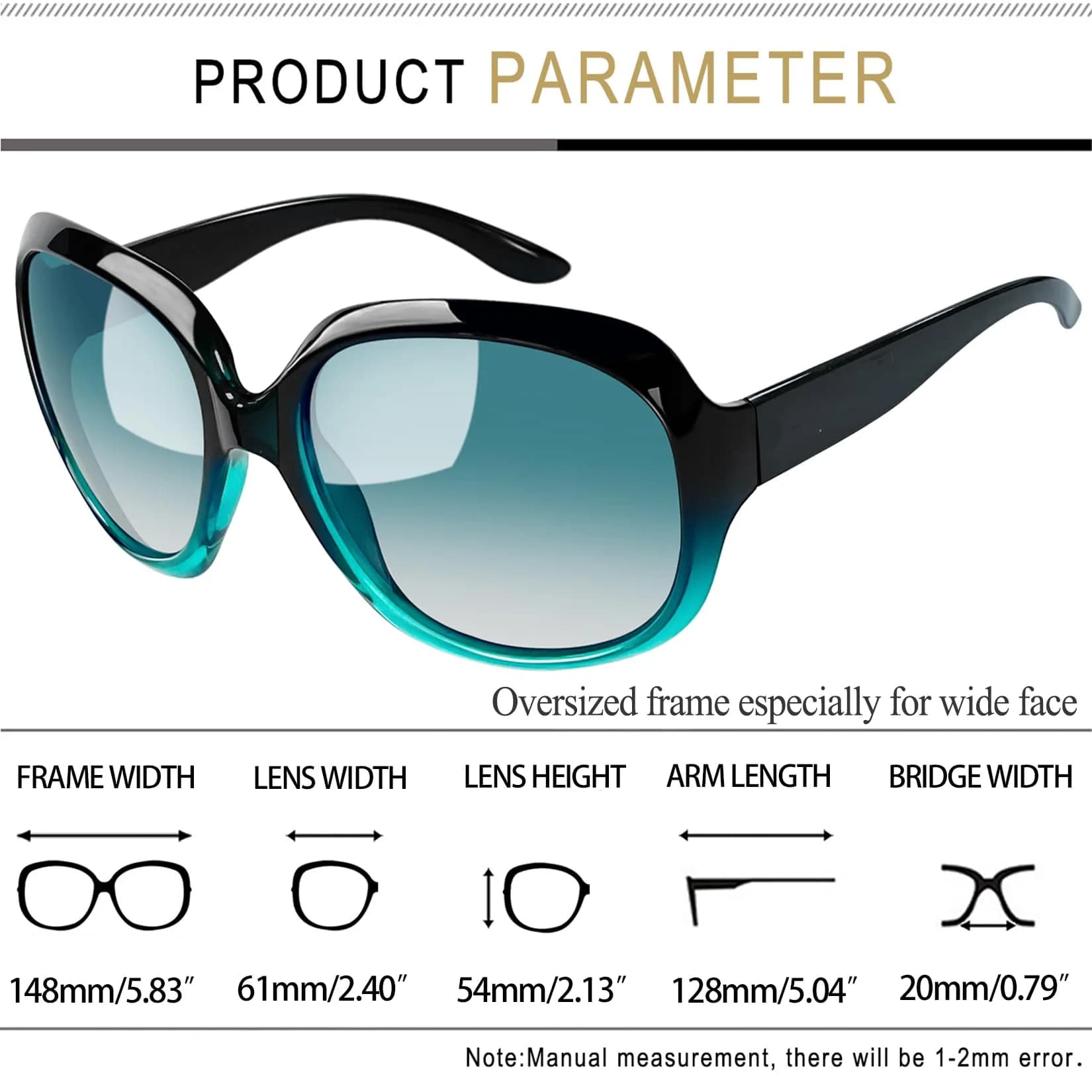 Joopin B07-gradient Green/Green Gradient Oversized Butterfly Sunglasses for Women | Polarized UV400 - view 4