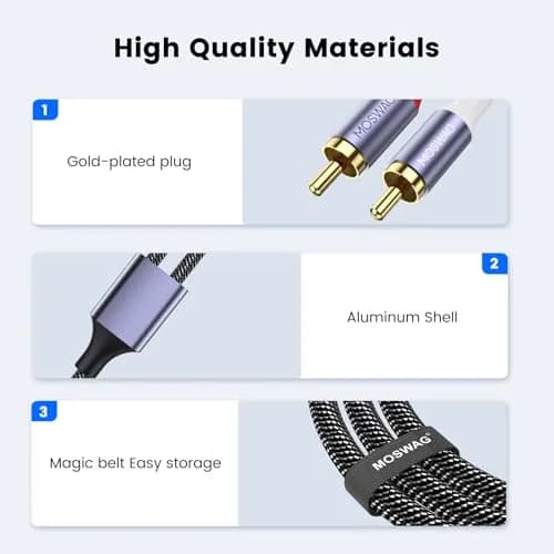 MOSWAG USB C to 2 RCA Audio Cable 1m (3.3ft) | Connects Phones & Laptops to Speakers thumbnail 5