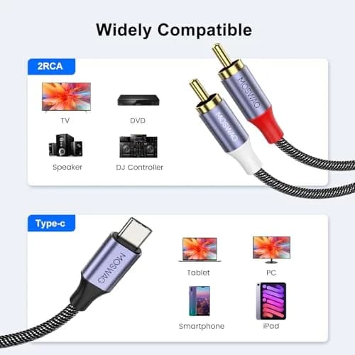 MOSWAG USB C to 2 RCA Audio Cable 1m (3.3ft) | Connects Phones & Laptops to Speakers thumbnail 6