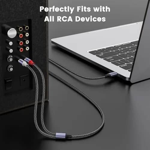 MOSWAG USB C to 2 RCA Audio Cable 1m (3.3ft) | Connects Phones & Laptops to Speakers thumbnail 3