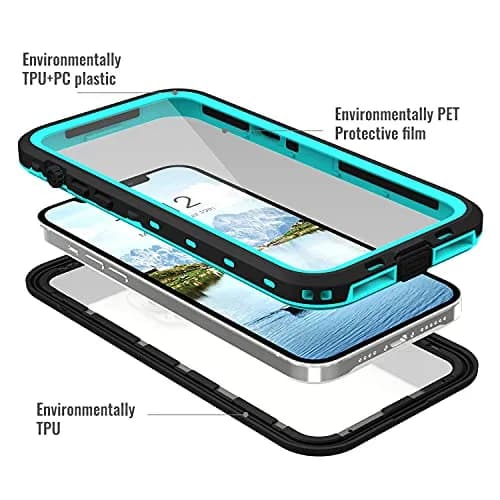Transy Waterproof Phone Case for iPhone 13 Pro | IP68 Shockproof Dust-Proof with Built-in Screen Protector (Teal, 6.1 inches) thumbnail 5