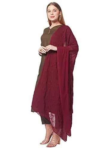 DUPATTA BAZAAR Women's Maroon Floral Embroidered Chiffon Dupatta 2.4m (8 ft) | Hand Wash Only thumbnail 4