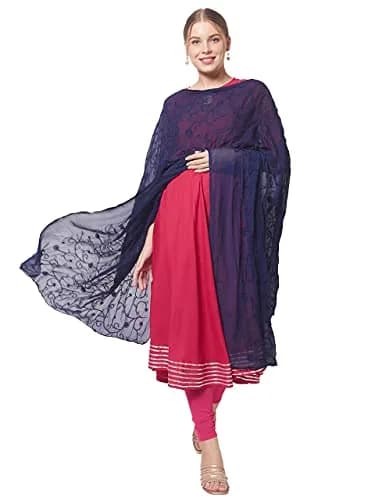 DUPATTA BAZAAR Women's Navy Blue Floral Embroidered Chiffon Dupatta | Soft & Elegant with Self-Coloured Embroidery thumbnail 1