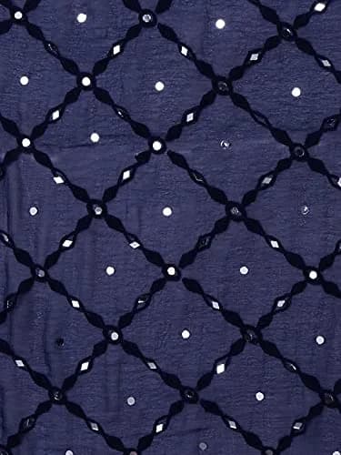 DUPATTA BAZAAR Women's Navy Blue Mirror Work & Embroidered Chiffon Dupatta | Elegant Festive Accessory thumbnail 6