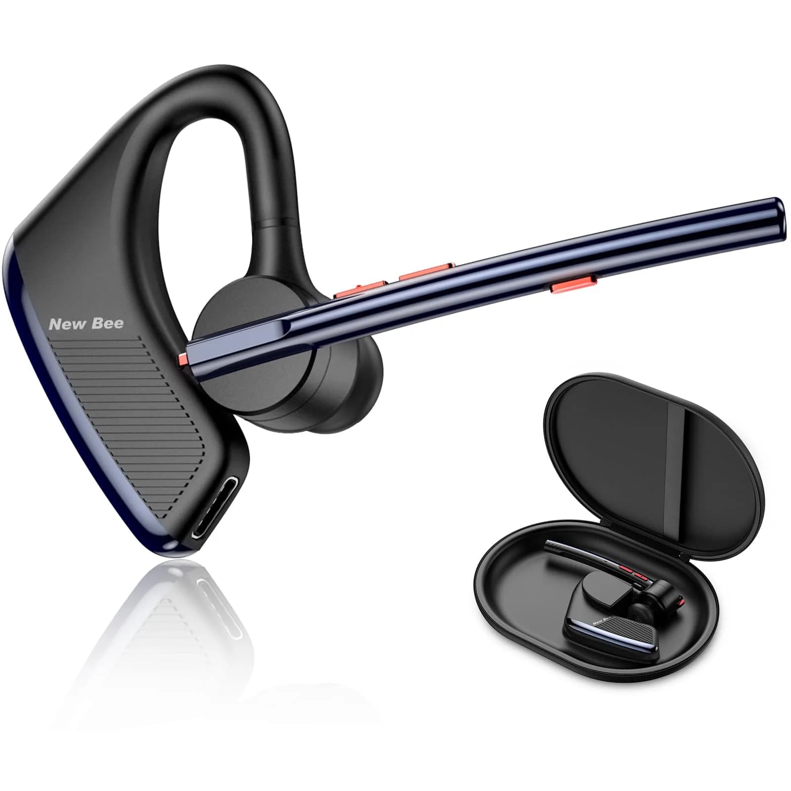 New Bee Bluetooth V5.2 Wireless Headset 24Hrs Talktime Black | Noise Cancelling & Long Battery — Blue