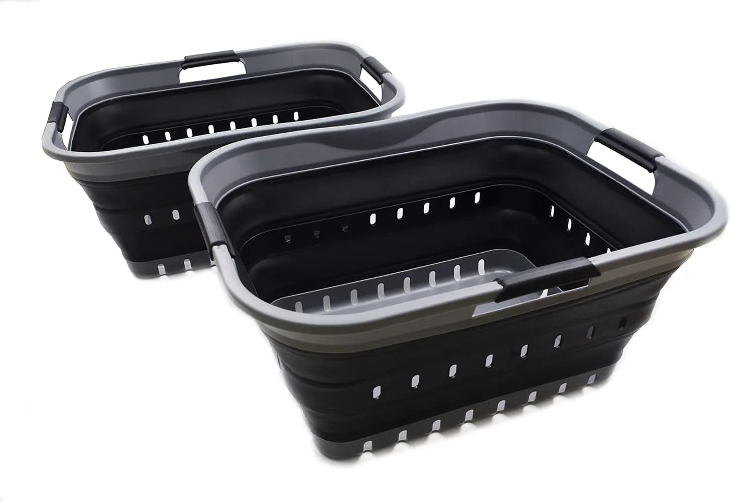 SAMMART 42L Collapsible Laundry Basket | Space Saving Foldable Storage (70-120c) — Grey/Black